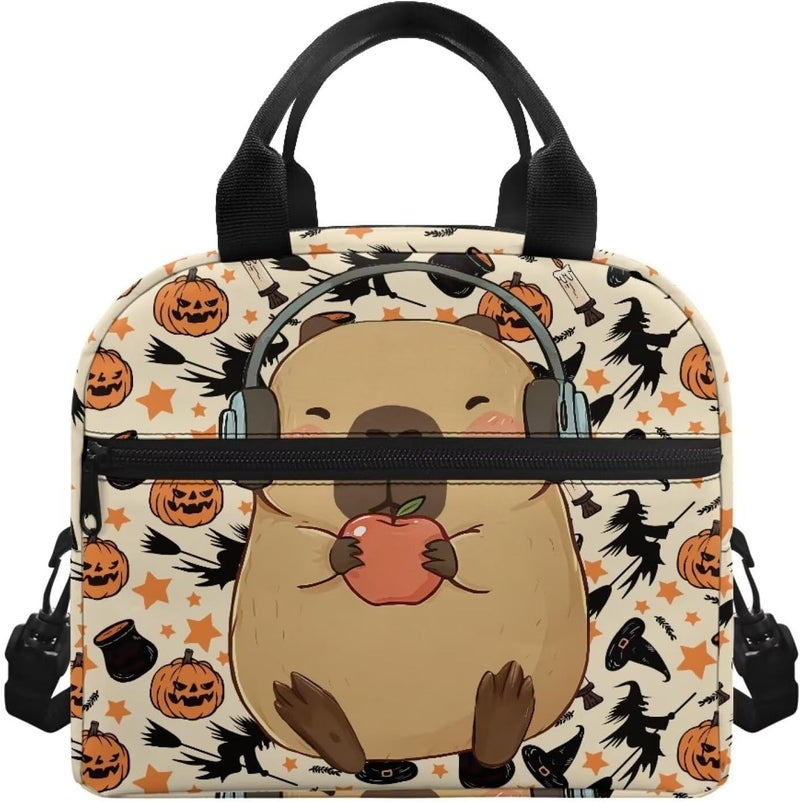 Yuosegray Capybara Kawaii Lunch Box for Girls 4-6 Halloween Pumpkin One Piece Lunch Box for Kids 6-8 Preschool Meal Bag Boys 8-10 Kindergarten Toddler Students Elementary School Thermal Insulated - Image 1